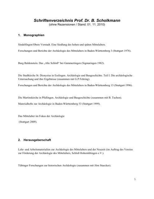 Schriftenverzeichnis Prof. Dr. B. Scholkmann - Institut für Ur- und ...