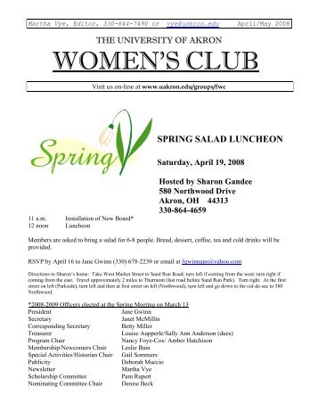 Women's Club News and Notes - The University of Akron