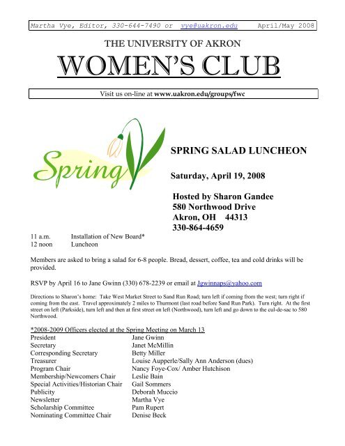 Women's Club News and Notes - The University of Akron