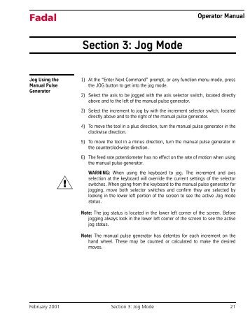 Section 3: Jog Mode - Compumachine