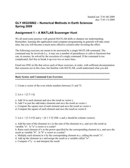 A Matlab Scavenger Hunt A Matlab Scavenger Hunt