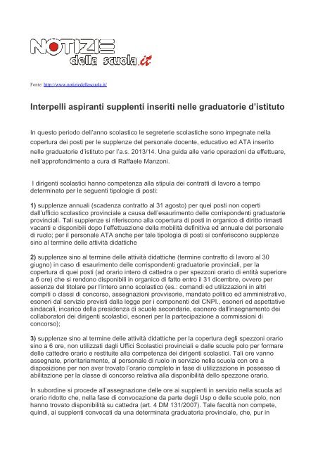 Interpelli aspiranti supplenti inseriti nelle graduatorie d'istituto