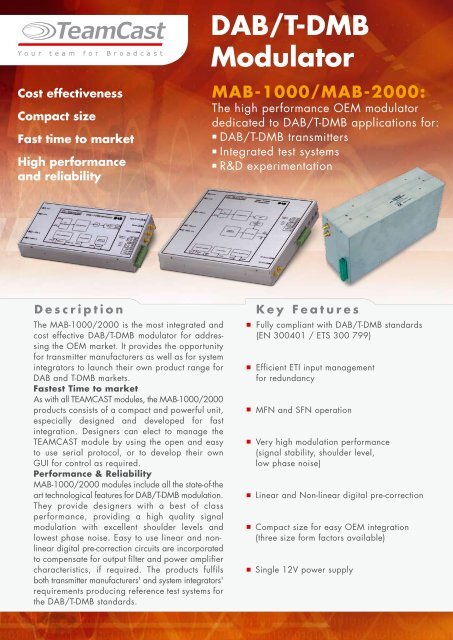 DAB/T-DMB Modulator MAB-1000/MAB-2000