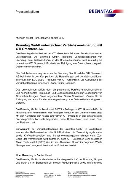 Brenntag GmbH unterzeichnet Vertriebsvereinbarung mit OTI (PDF ...