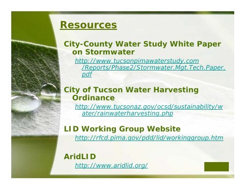 WATER HARVESTING INITIATIVES IN TUCSON AND PIMA COUNTY