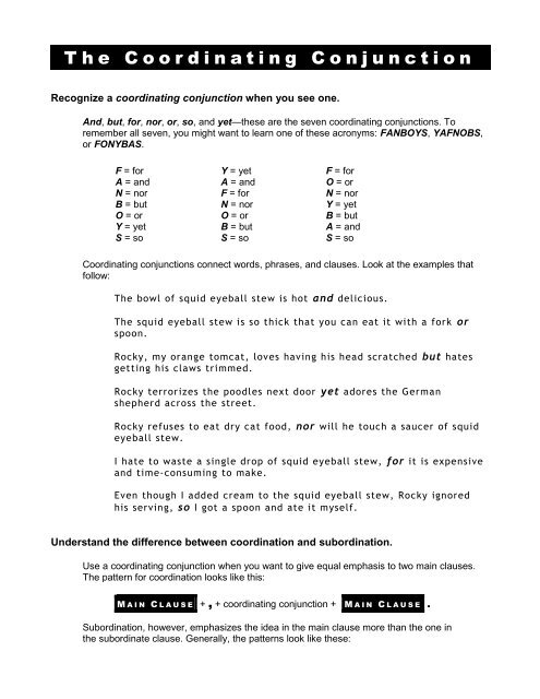 FANBOYS Display Banner - Coordinating conjunctions examples