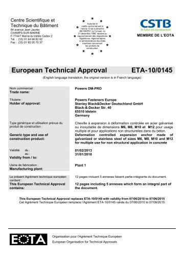 European Technical Approval ETA-10/0145