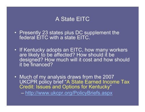 A State Earned Income Tax Credit for Kentucky