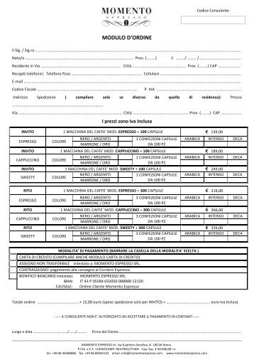 Modulo Ordine - Momento Espresso