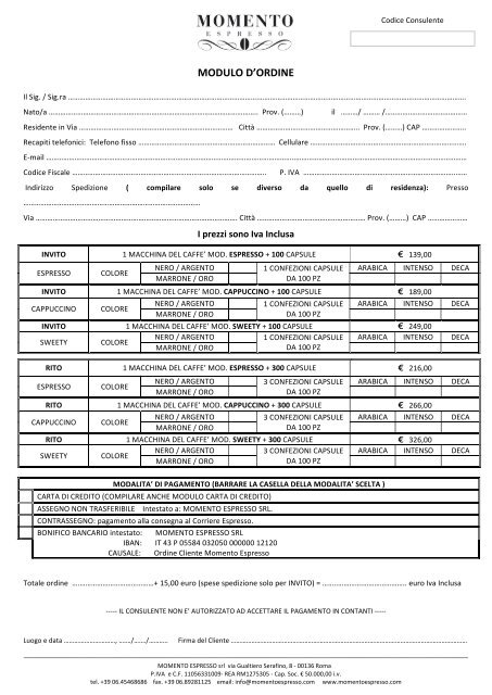 Modulo Ordine - Momento Espresso