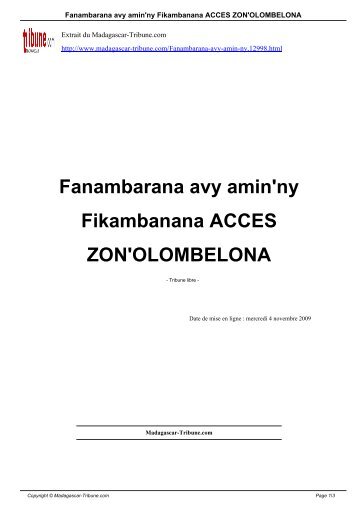 Fanambarana avy amin'ny Fikambanana ACCES ZON'OLOMBELONA