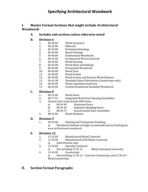 Specifying Architectural Woodwork - Woodwork Institute