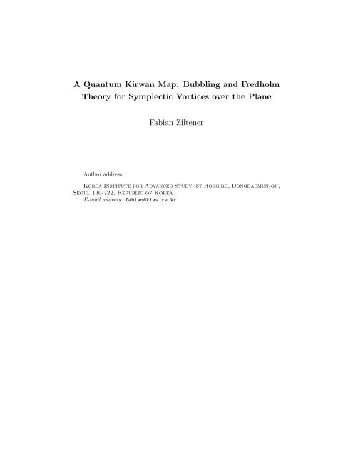 A Quantum Kirwan Map: Bubbling and Fredholm Theory for ... - KIAS