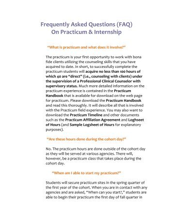 FAQ on Practicum & Internship - Ashland Theological Seminary