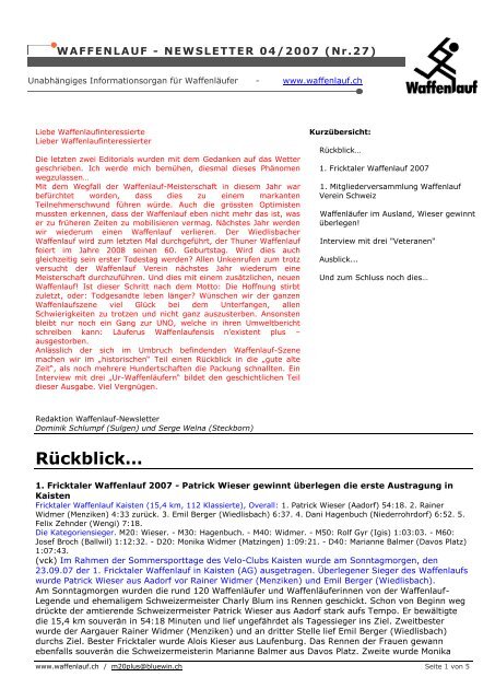 Newsletter 4/2007 - Waffenlauf.ch