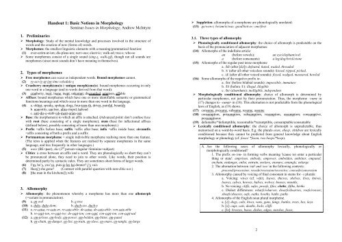 Handout 1: Basic Notions in Morphology
