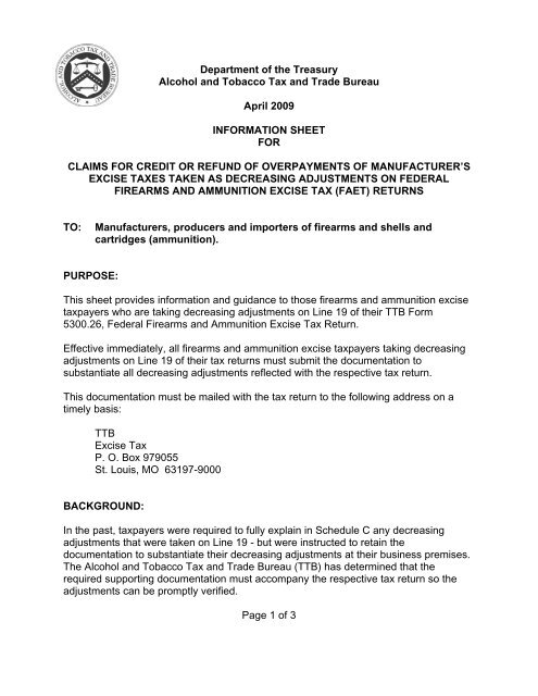 alcohol & tobacco tax & trade bureau Department of the Treasury Alcohol and Tobacco Tax and Trade