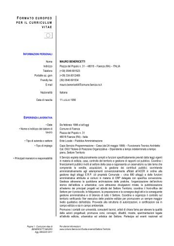 Curriculum Benericetti Mauro - Comune di Faenza
