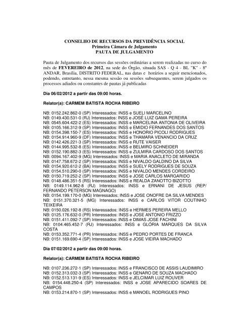 Pauta da 1Âª CAJ dos dias 06 a 08/02/2012 - MinistÃ©rio da ...