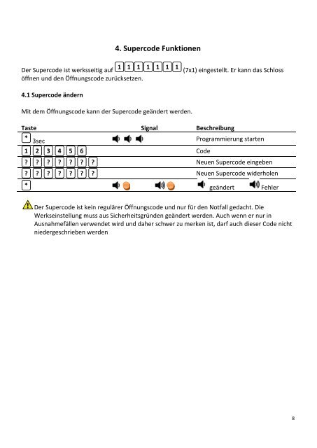 Betriebsanleitung - Wosta Tresore