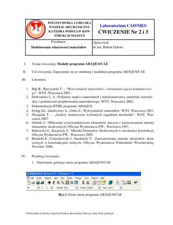 Laboratorium CAD/MES ĆWICZENIE Nr 2 i 3 - Politechnika Lubelska