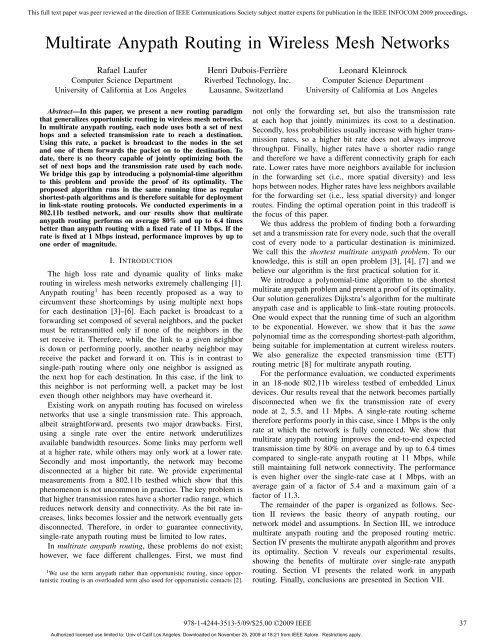 Multirate Anypath Routing in Wireless Mesh Networks - Leonard ...