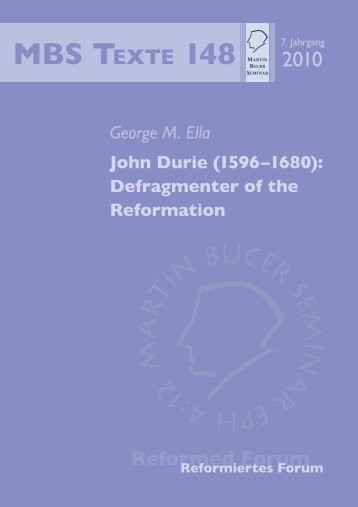 John Durie - Martin Bucer Seminar