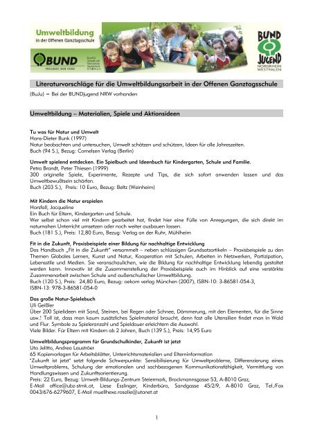 Literaturvorschläge für die Umweltbildungsarbeit in der Offenen ...
