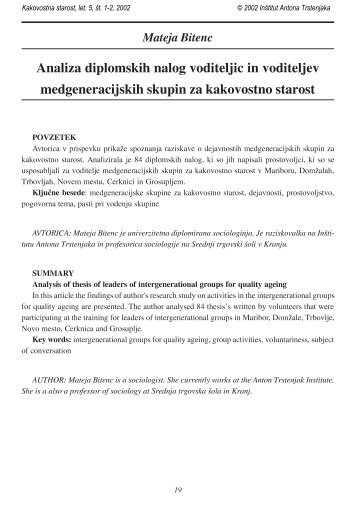 Analiza diplomskih nalog voditeljic in voditeljev medgeneracijskih ...