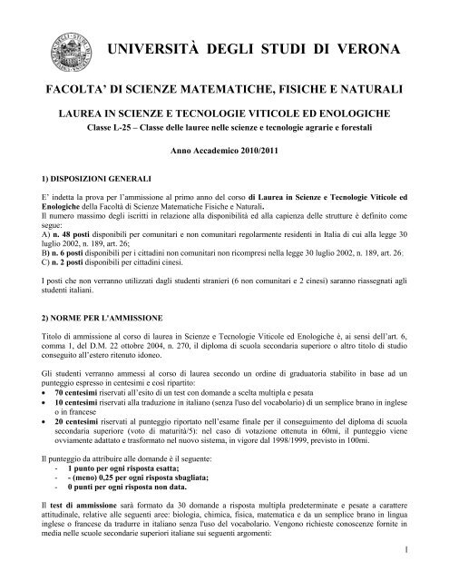 pdf (it, 449 KB, 7/13/10) - UniversitÃ degli Studi di Verona