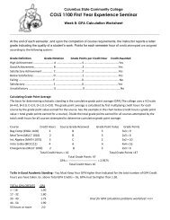 GPA Calculations Worksheet - Columbus State Community College