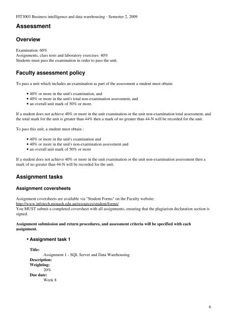 FIT3003 Business intelligence and data warehousing Unit Guide ...