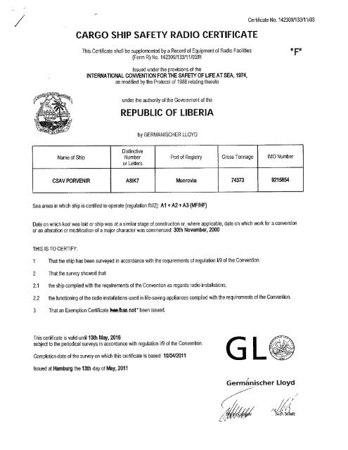CARGO SHIP SAFETY RADIO CERTIFICATE Puerto Sin Papeles CARGO SHIP SAFETY RADIO CERTIFICATE Puerto Sin Papeles