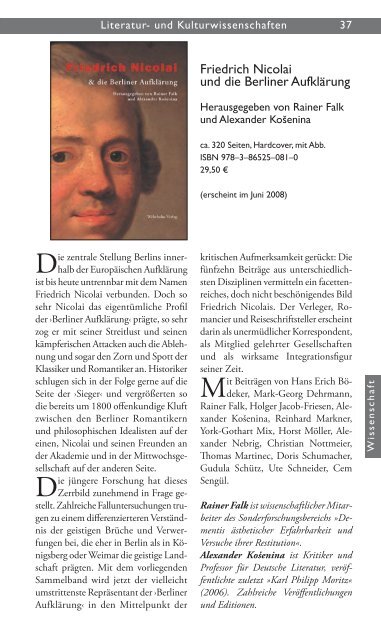 Wehrhahn Verlag Gesamtprogramm 2008