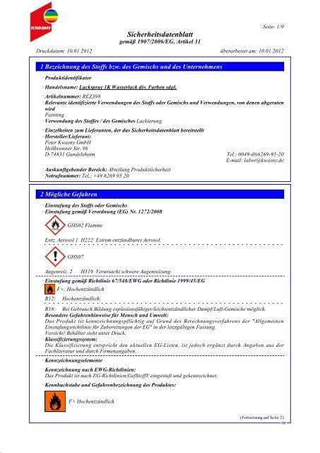 Sicherheitsdatenblatt - Peter Kwasny GmbH