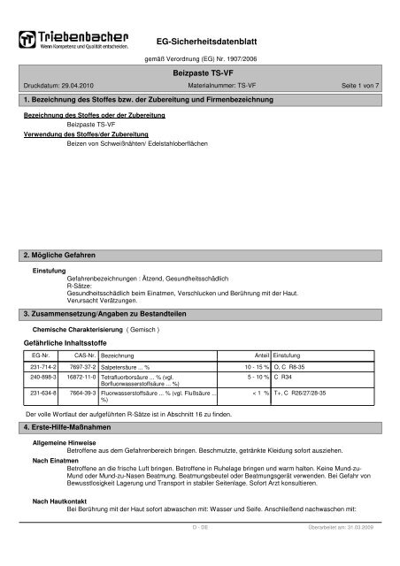 Sicherheitsdatenblatt anzeigen - Triebenbacher