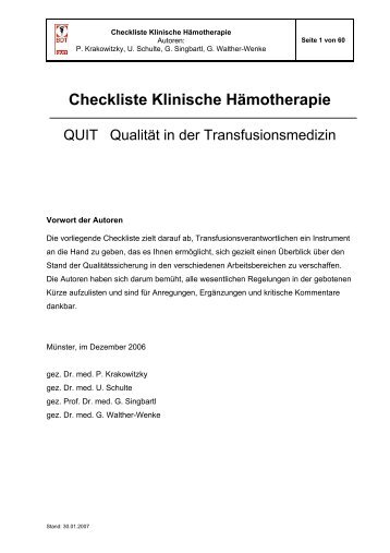 Checkliste Klinische HÃ¤motherapie - Berufsverband Deutscher ...