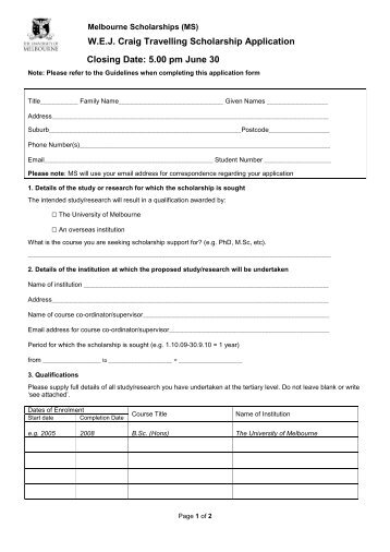 Application Form - Student Services - University of Melbourne