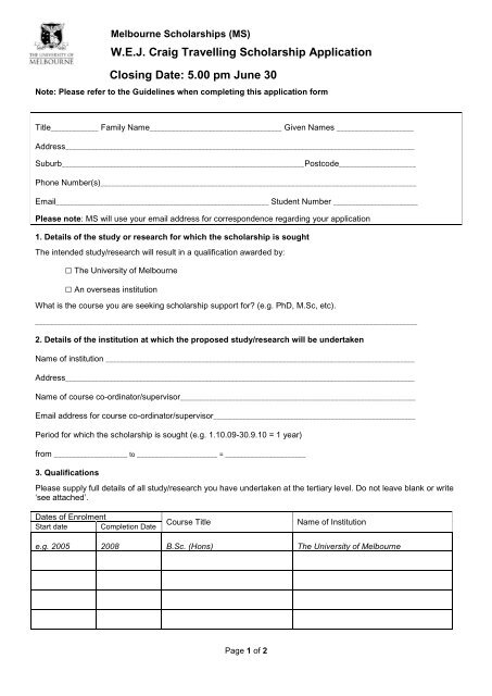 Application Form - Student Services - University of Melbourne