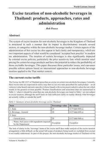 Excise taxation of non-alcoholic beverages in Thailand: products ...