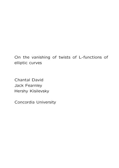 On the vanishing of twists of L-functions of elliptic curves Chantal ...