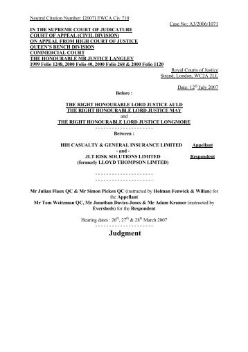 Court of Appeal Judgment Template - Reinsurance Focus