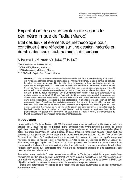 Exploitation des eaux souterraines dans le pÃ©rimÃ¨tre irriguÃ© de Tadla