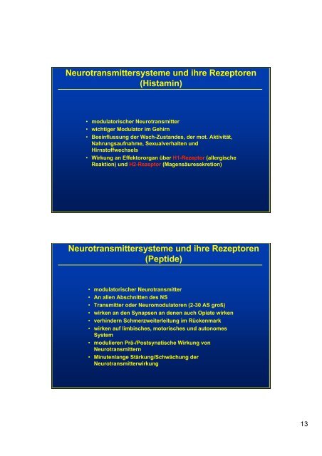 Neurotransmittersysteme und ihre Rezeptoren