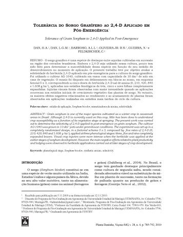 TolerÃ¢ncia do sorgo granÃ­fero ao 2,4-D aplicado em pÃ³s-emergÃªncia