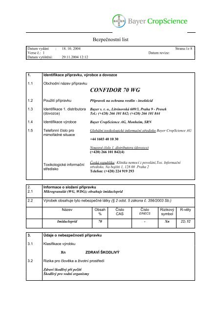 CONFIDOR 70 WG - Novum Czech sro