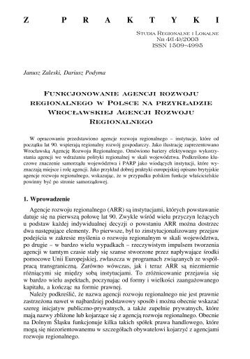 Funkcjonowanie agencji rozwoju regionalnego w Polsce na ...