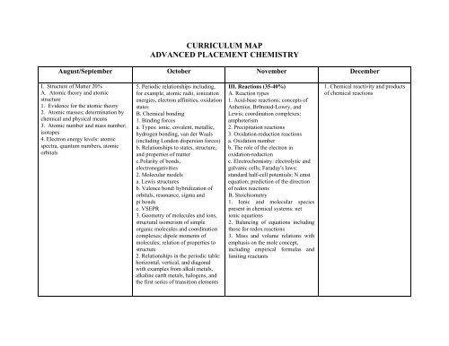 CURRICULUM MAP ADVANCED PLACEMENT CHEMISTRY