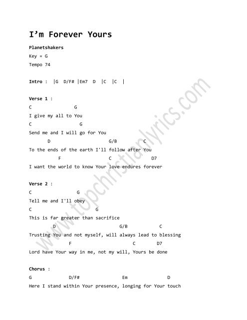 I'm Forever Yours chords - Top Christian Lyrics