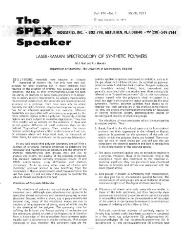 Laser-Raman Spectroscopy Of Synthetic Polymers - SPEX Speaker